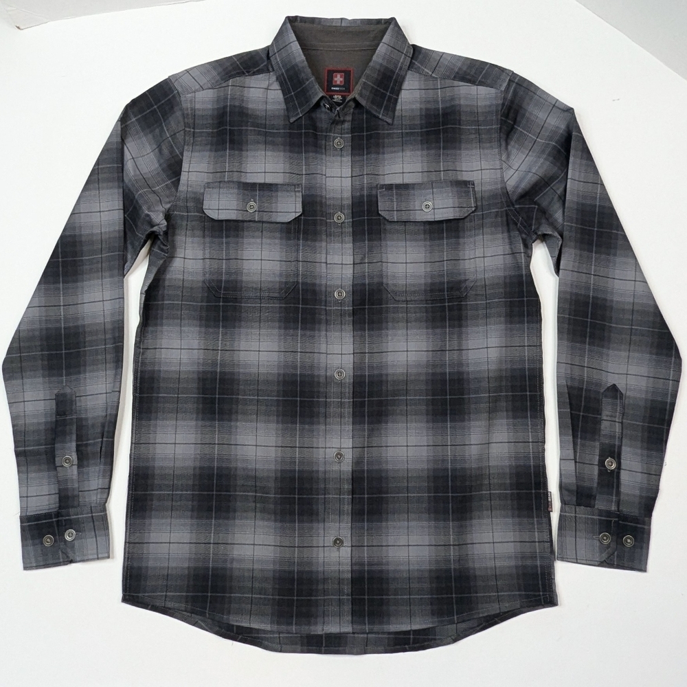 Swiss Tech Shirt Mens Sz Small Black Soot Combo Gray Black Soft Poly Flannel Top